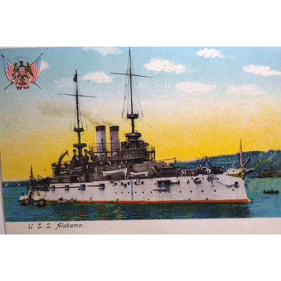 U.S.S Alabama Navy Battleship Boat Ship Postcard Unused Antique Undivided Back - Picture 1 of 3